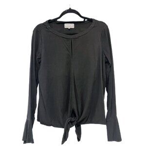 Michael Stars Black Long Sleeve Tie Front Keyhole T-Shirt (M)